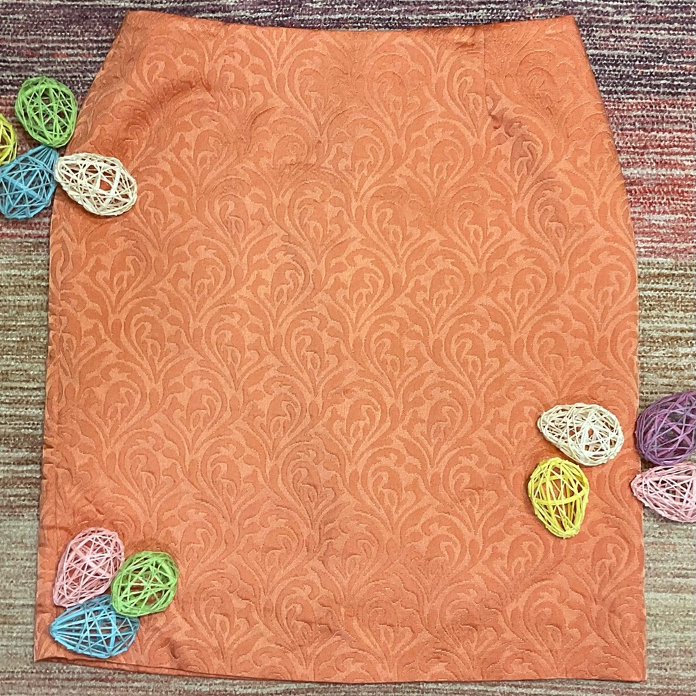 Ashley Stewart Coral Brocade Pencil Skirt Size 16